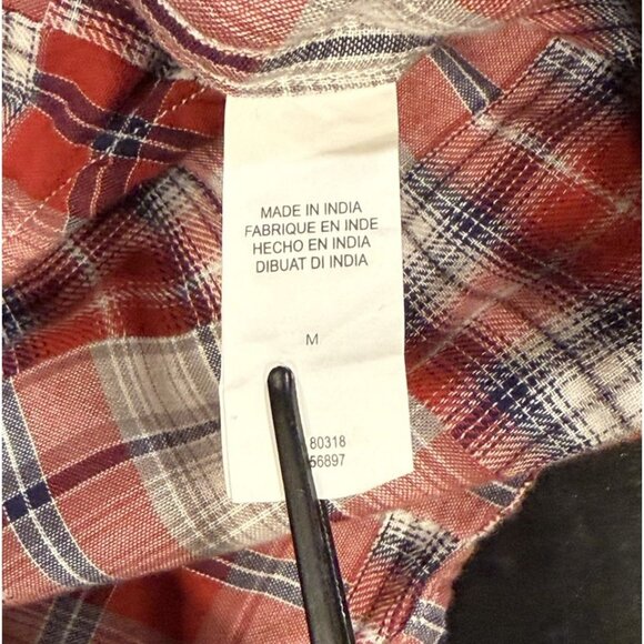 Lucky Brand Red Madras Plaid Western Flannel Button Up Shirt Mens Medium - Picture 7 of 11